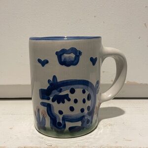 Vintage M.A. Hadley Blue and White Ceramic Pig Mug 🐖